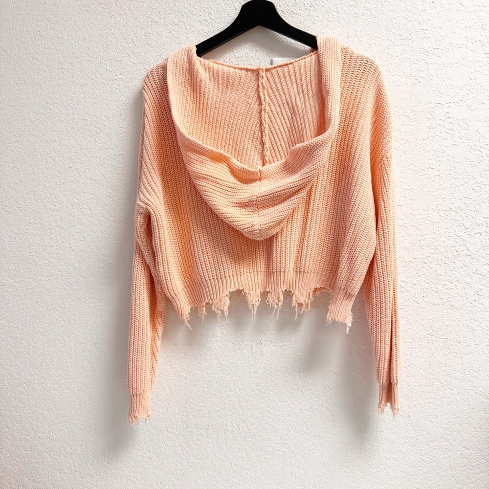 Forever21 Peach Hooded Crop Knit Sweater Woman's SM - Picture 2 of 5
